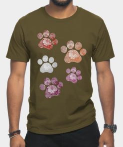 Lesbian T-Shirts - Subtle Floral Paw Prints Flag T-Shirt TP1503 11 - Lesbian Flag Subtle Floral Paw Prints Flag