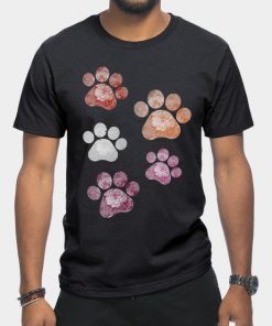 Lesbian T-Shirts - Subtle Floral Paw Prints Flag T-Shirt TP1503 12 - Lesbian Flag Subtle Floral Paw Prints Flag