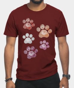 Lesbian T-Shirts - Subtle Floral Paw Prints Flag T-Shirt TP1503 13 - Lesbian Flag Subtle Floral Paw Prints Flag