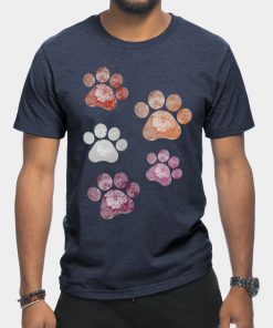 Lesbian T-Shirts - Subtle Floral Paw Prints Flag T-Shirt TP1503 14 - Lesbian Flag Subtle Floral Paw Prints Flag