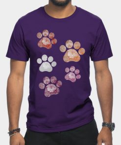 Lesbian T-Shirts - Subtle Floral Paw Prints Flag T-Shirt TP1503 17 - Lesbian Flag Subtle Floral Paw Prints Flag