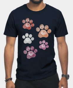 Lesbian T-Shirts - Subtle Floral Paw Prints Flag T-Shirt TP1503 21 - Lesbian Flag Subtle Floral Paw Prints Flag