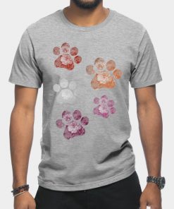Lesbian T-Shirts - Subtle Floral Paw Prints Flag T-Shirt TP1503 23 - Lesbian Flag Subtle Floral Paw Prints Flag