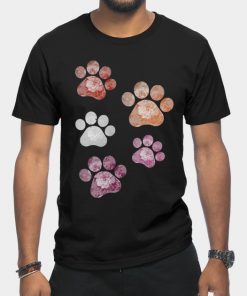Lesbian T-Shirts - Subtle Floral Paw Prints Flag T-Shirt TP1503 7 - Lesbian Flag Subtle Floral Paw Prints Flag