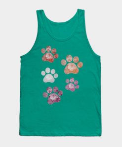 Lesbian Tank Tops - Subtle Floral Paw Prints Flag Tank Top TP1503 3 - Lesbian Flag Subtle Floral Paw Prints Flag