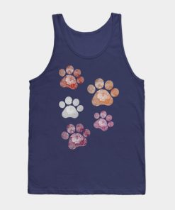 Lesbian Tank Tops - Subtle Floral Paw Prints Flag Tank Top TP1503 6 - Lesbian Flag Subtle Floral Paw Prints Flag