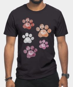 Lesbian T-Shirts - Subtle Floral Paw Prints Flag T-Shirt TP1503 9 - Lesbian Flag Subtle Floral Paw Prints Flag