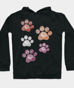 Lesbian Hoodies - Subtle Floral Paw Prints Flag Hoodie TP1503 3 - Lesbian Flag Subtle Floral Paw Prints Flag