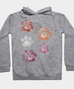 Lesbian Hoodies - Subtle Floral Paw Prints Flag Hoodie TP1503 5 - Lesbian Flag Subtle Floral Paw Prints Flag