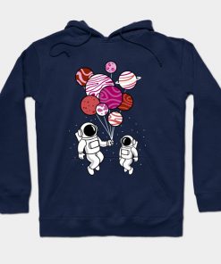 Lesbian Hoodies - Astronaut Holding Lesbian Planet Balloons Lesbian Pride Hoodie TP1503 2 - Lesbian Flag Astronaut Holding Lesbian Planet Balloons Lesbian Pride