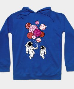 Lesbian Hoodies - Astronaut Holding Lesbian Planet Balloons Lesbian Pride Hoodie TP1503 3 - Lesbian Flag Astronaut Holding Lesbian Planet Balloons Lesbian Pride