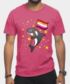 Orca With Orange Pink Lesbian Pride Flag