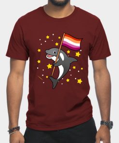 Lesbian T-Shirts - Orca With Orange Pink Lesbian Pride Flag T-Shirt TP1503 10 - Lesbian Flag Orca With Orange Pink Lesbian Pride Flag