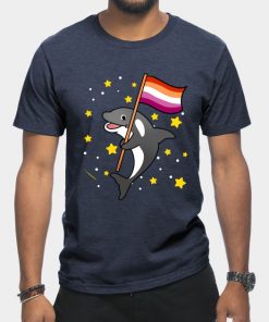 Lesbian T-Shirts - Orca With Orange Pink Lesbian Pride Flag T-Shirt TP1503 11 - Lesbian Flag Orca With Orange Pink Lesbian Pride Flag