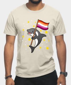 Lesbian T-Shirts - Orca With Orange Pink Lesbian Pride Flag T-Shirt TP1503 12 - Lesbian Flag Orca With Orange Pink Lesbian Pride Flag