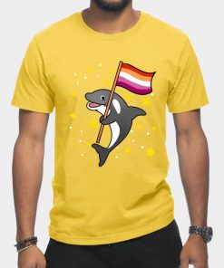 Lesbian T-Shirts - Orca With Orange Pink Lesbian Pride Flag T-Shirt TP1503 13 - Lesbian Flag Orca With Orange Pink Lesbian Pride Flag