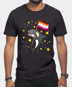 Lesbian T-Shirts - Orca With Orange Pink Lesbian Pride Flag T-Shirt TP1503 14 - Lesbian Flag Orca With Orange Pink Lesbian Pride Flag