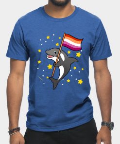 Lesbian T-Shirts - Orca With Orange Pink Lesbian Pride Flag T-Shirt TP1503 15 - Lesbian Flag Orca With Orange Pink Lesbian Pride Flag