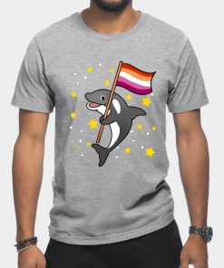 Lesbian T-Shirts - Orca With Orange Pink Lesbian Pride Flag T-Shirt TP1503 17 - Lesbian Flag Orca With Orange Pink Lesbian Pride Flag