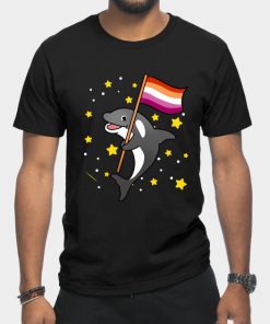 Lesbian T-Shirts - Orca With Orange Pink Lesbian Pride Flag T-Shirt TP1503 18 - Lesbian Flag Orca With Orange Pink Lesbian Pride Flag
