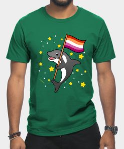 Lesbian T-Shirts - Orca With Orange Pink Lesbian Pride Flag T-Shirt TP1503 19 - Lesbian Flag Orca With Orange Pink Lesbian Pride Flag