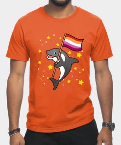 Lesbian T-Shirts - Orca With Orange Pink Lesbian Pride Flag T-Shirt TP1503 2 - Lesbian Flag Orca With Orange Pink Lesbian Pride Flag