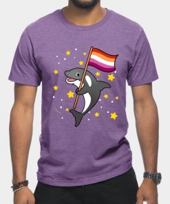Lesbian T-Shirts - Orca With Orange Pink Lesbian Pride Flag T-Shirt TP1503 20 - Lesbian Flag Orca With Orange Pink Lesbian Pride Flag