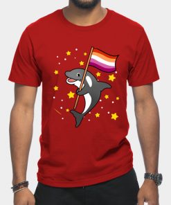 Lesbian T-Shirts - Orca With Orange Pink Lesbian Pride Flag T-Shirt TP1503 21 - Lesbian Flag Orca With Orange Pink Lesbian Pride Flag