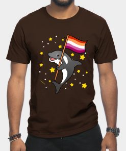 Lesbian T-Shirts - Orca With Orange Pink Lesbian Pride Flag T-Shirt TP1503 22 - Lesbian Flag Orca With Orange Pink Lesbian Pride Flag