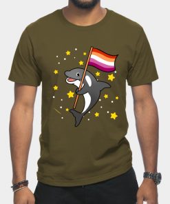 Lesbian T-Shirts - Orca With Orange Pink Lesbian Pride Flag T-Shirt TP1503 23 - Lesbian Flag Orca With Orange Pink Lesbian Pride Flag