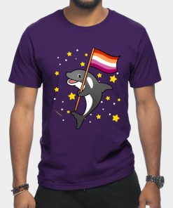 Lesbian T-Shirts - Orca With Orange Pink Lesbian Pride Flag T-Shirt TP1503 24 - Lesbian Flag Orca With Orange Pink Lesbian Pride Flag