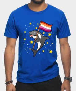 Orca With Orange Pink Lesbian Pride Flag