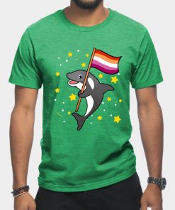 Lesbian T-Shirts - Orca With Orange Pink Lesbian Pride Flag T-Shirt TP1503 25 - Lesbian Flag Orca With Orange Pink Lesbian Pride Flag