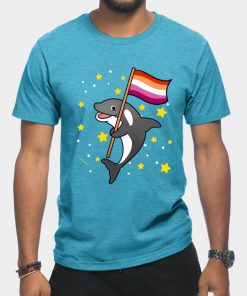 Lesbian T-Shirts - Orca With Orange Pink Lesbian Pride Flag T-Shirt TP1503 26 - Lesbian Flag Orca With Orange Pink Lesbian Pride Flag
