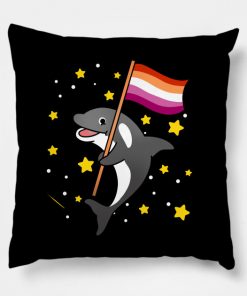 Orca With Orange Pink Lesbian Pride Flag
