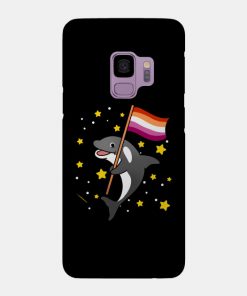 Orca With Orange Pink Lesbian Pride Flag