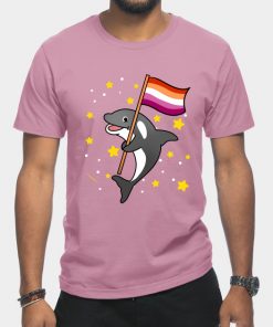 Lesbian T-Shirts - Orca With Orange Pink Lesbian Pride Flag T-Shirt TP1503 3 - Lesbian Flag Orca With Orange Pink Lesbian Pride Flag