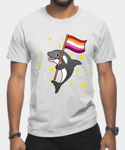 Lesbian T-Shirts - Orca With Orange Pink Lesbian Pride Flag T-Shirt TP1503 4 - Lesbian Flag Orca With Orange Pink Lesbian Pride Flag