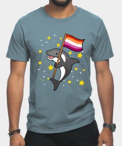 Lesbian T-Shirts - Orca With Orange Pink Lesbian Pride Flag T-Shirt TP1503 6 - Lesbian Flag Orca With Orange Pink Lesbian Pride Flag