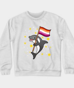 Orca With Orange Pink Lesbian Pride Flag