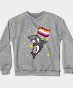 Orca With Orange Pink Lesbian Pride Flag
