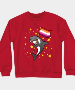 Lesbian Sweatshirts - Orca With Orange Pink Lesbian Pride Flag Sweatshirt TP1503 2 - Lesbian Flag Orca With Orange Pink Lesbian Pride Flag