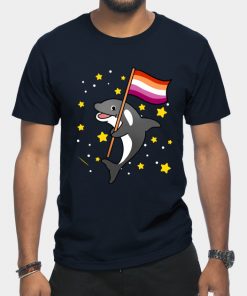 Lesbian T-Shirts - Orca With Orange Pink Lesbian Pride Flag T-Shirt TP1503 7 - Lesbian Flag Orca With Orange Pink Lesbian Pride Flag