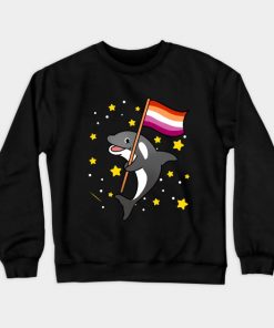 Lesbian Sweatshirts - Orca With Orange Pink Lesbian Pride Flag Sweatshirt TP1503 6 - Lesbian Flag Orca With Orange Pink Lesbian Pride Flag
