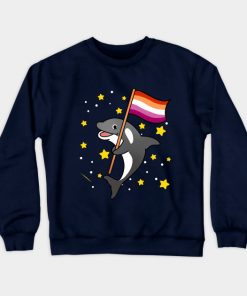 Lesbian Sweatshirts - Orca With Orange Pink Lesbian Pride Flag Sweatshirt TP1503 7 - Lesbian Flag Orca With Orange Pink Lesbian Pride Flag