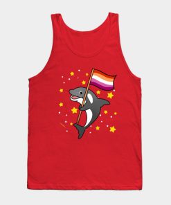 Orca With Orange Pink Lesbian Pride Flag