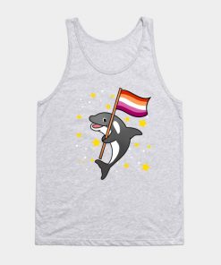 Orca With Orange Pink Lesbian Pride Flag