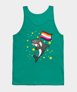 Lesbian Tank Tops - Orca With Orange Pink Lesbian Pride Flag Tank Top TP1503 3 - Lesbian Flag Orca With Orange Pink Lesbian Pride Flag