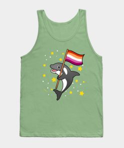 Lesbian Tank Tops - Orca With Orange Pink Lesbian Pride Flag Tank Top TP1503 4 - Lesbian Flag Orca With Orange Pink Lesbian Pride Flag