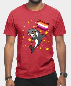 Lesbian T-Shirts - Orca With Orange Pink Lesbian Pride Flag T-Shirt TP1503 8 - Lesbian Flag Orca With Orange Pink Lesbian Pride Flag